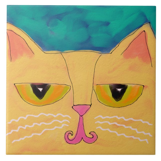 Abstraktes Bild der Funky Yellow Cat Fliese (Vorderseite)