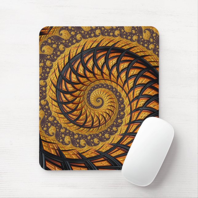 Abstraktes Black Gold Spiral Fraktal Mousepad (Mit Mouse)