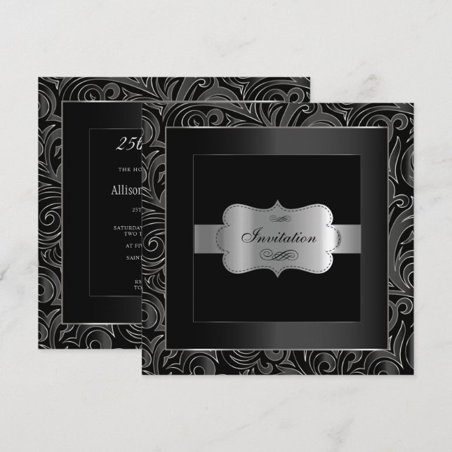 Abstraktes Black & Silver Party| Jahrestag Einladung (Vorne/Hinten)