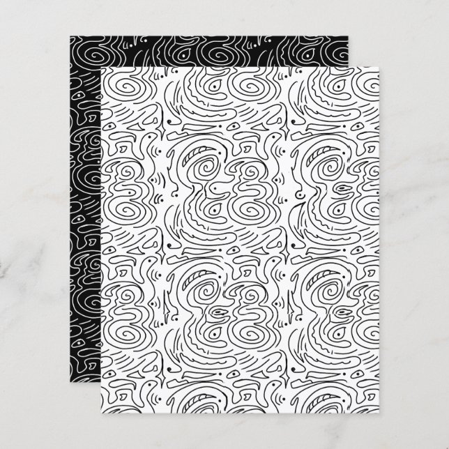 Abstraktes Black Wavy Lines White Scrapbook (Vorne/Hinten)