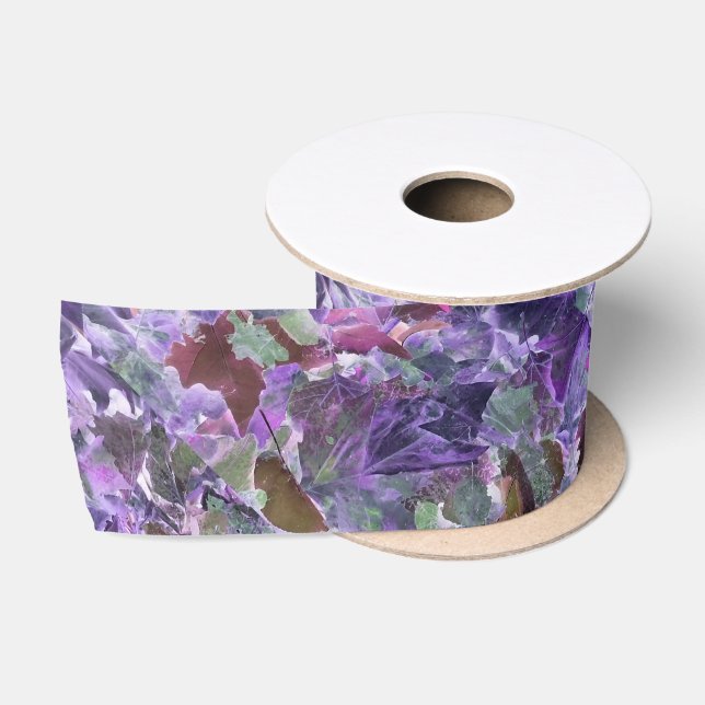 Abstraktes Blattmuster Rosa Lila Foliage Satinband (Spule)