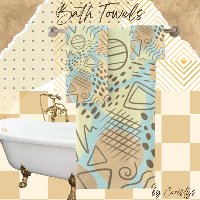 Abstraktes Blau, Gelb, Melon, Braun Badhandtuch Set (Von Creator hochgeladen)