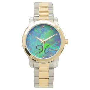 ABSTRAKTES BLAU GREEN OPAL FOTO MONOGRAMM ARMBANDUHR