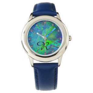 ABSTRAKTES BLAU GREEN OPAL FOTO MONOGRAMM ARMBANDUHR