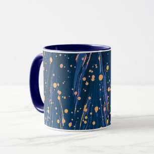 ABSTRAKTES BLAU-MARKIERTES PAPIER MIT GOLDSPLASHEN TASSE