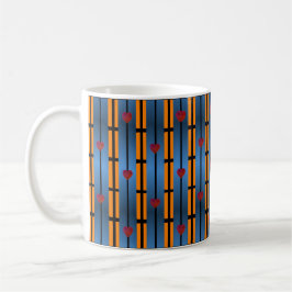 Abstraktes Blau-Orange-Gittermuster mit roten Herz Kaffeetasse