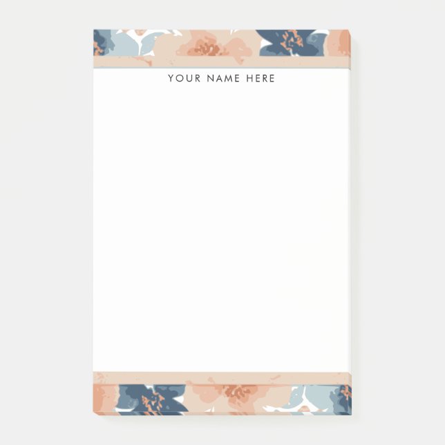 Abstraktes Blau, Pfirsich, Orange Floral Post-it Klebezettel (Vorderseite)
