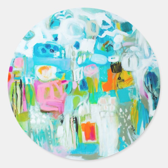 Abstraktes Blau Runder Aufkleber (Vorderseite)