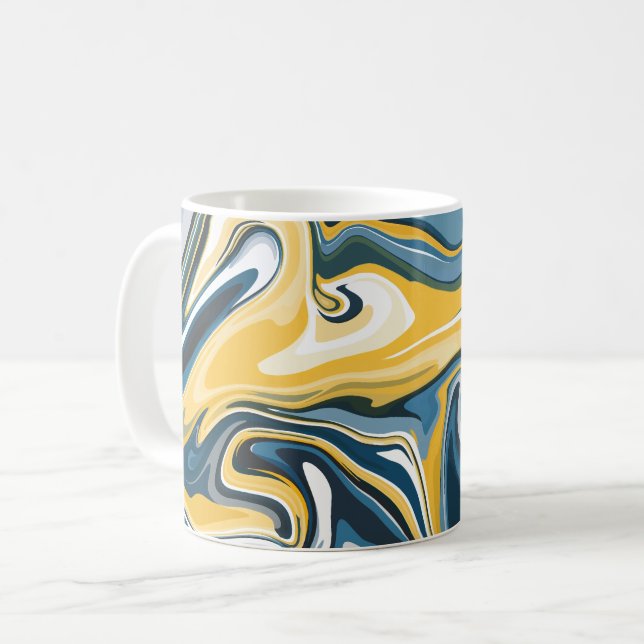 Abstraktes Blau- und Gelbblütenmuster Kaffeetasse (Vorderseite Links)