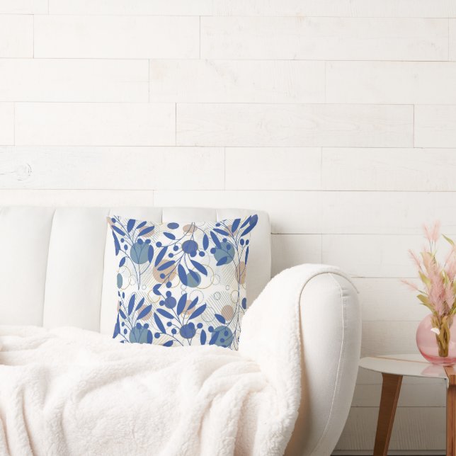 Abstraktes Blau- und Goldblatt Kissen (Liege)