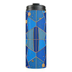 Abstraktes Blau- und Golddesign Thermosbecher
