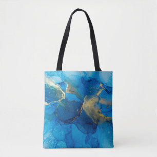 Abstraktes Blau- und Goldfragment mit farbigem Rü