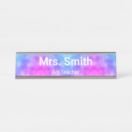 Abstraktes Blau und Lila Musterkunstlehrer Schreibtischnamensplakette