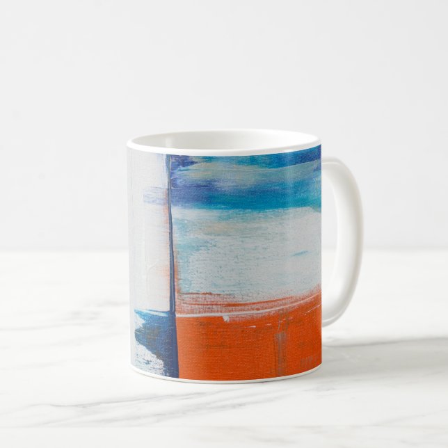 Abstraktes Blau und Orange Moderne Kunst Kaffeetasse (VorderseiteRechts)