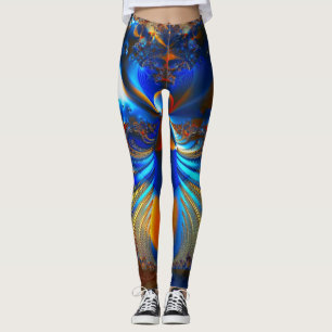 Abstraktes Blau- und Orangefarbenes Fraktal Leggings