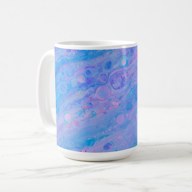 Abstraktes Blau und Rosa Bubbly Meerjungfrau Kaffeetasse (Vorderseite Links)