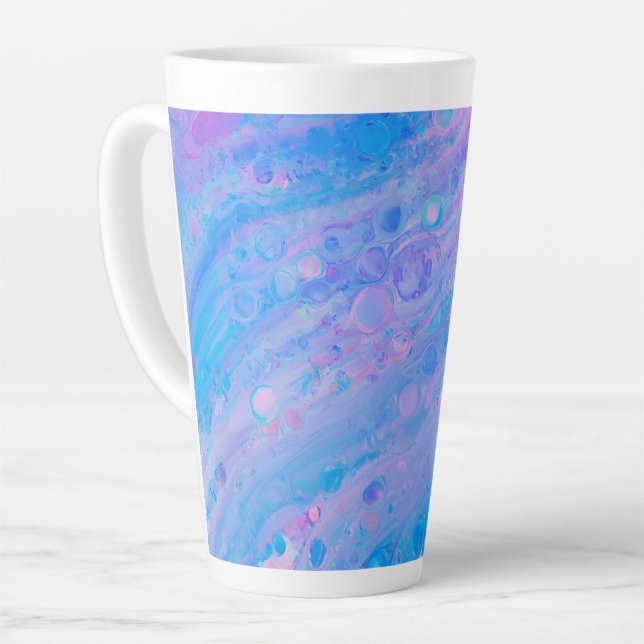 Abstraktes Blau und Rosa Bubbly Meerjungfrau Milchtasse (Linke Ecke)