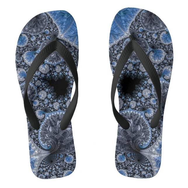 Abstraktes Blau und Schwarzes Fraktal Flip Flops (Fußbett)