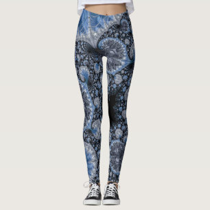 Abstraktes Blau und Schwarzes Fraktal Leggings