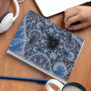 Abstraktes Blau und Schwarzes Fraktal Notizbuch