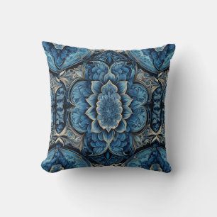 Abstraktes Blau und Silber Floral Kissen