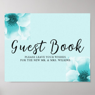 Abstraktes Blau- und Weiß-Blumen-Gästebuch-Schild Poster
