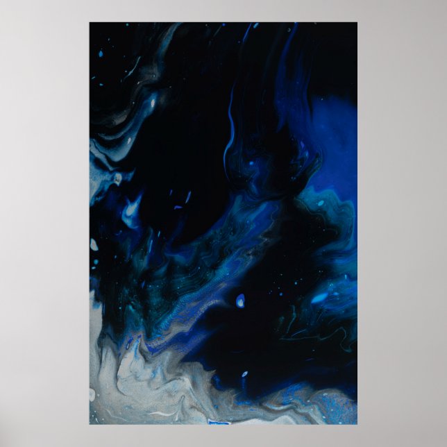 Abstraktes Blau-Weiß-Bild Poster (Vorne)