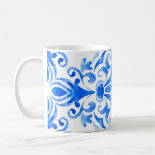 Abstraktes blau-weißes handgezeichnetes nahtloses kaffeetasse