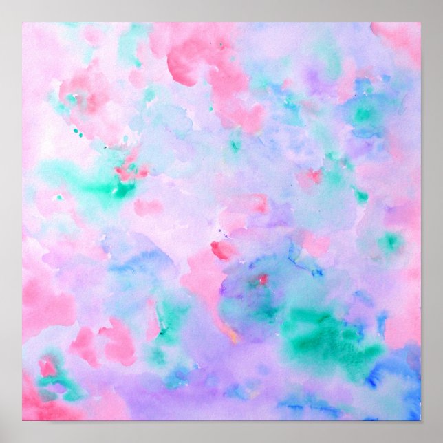 Abstraktes blaues Aquarellbild Poster (Vorne)