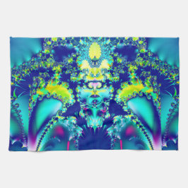 Abstraktes blaues Cyan Green-Fraktal Geschirrtuch