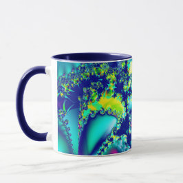 Abstraktes blaues Cyan Green-Fraktal Tasse