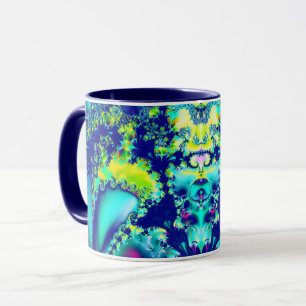 Abstraktes blaues Cyan Green-Fraktal Tasse