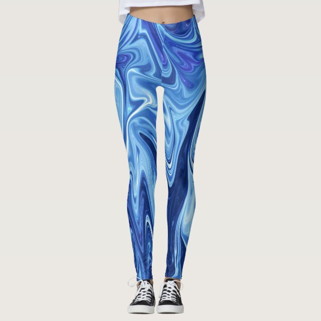 Abstraktes Blaues Flüssig-Muster Leggings (Vorderseite)