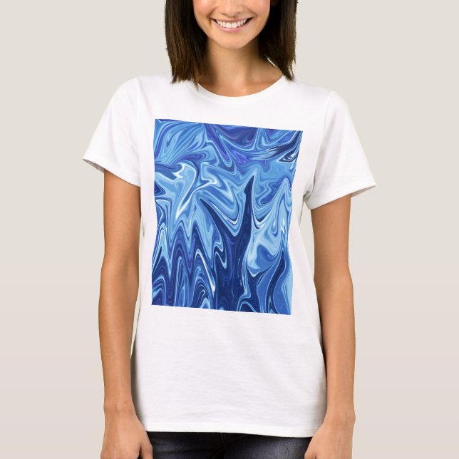 Abstraktes Blaues Flüssig-Muster T-Shirt (Vorderseite)