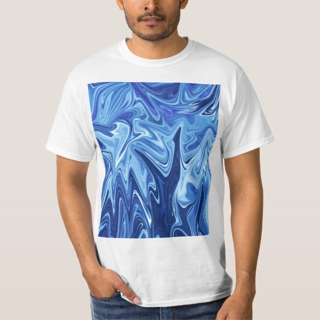 Abstraktes Blaues Flüssig-Muster T-Shirt (Vorderseite)