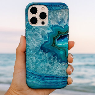 Abstraktes blaues Geode-Achat-Kristallstein-Kunst- iPhone 16 Pro Max Hülle
