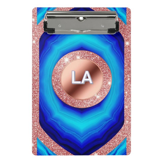Abstraktes Blaues geometrisches Muster mit Rose Go Mini Klemmbrett (Vorderseite)