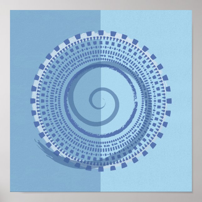 Abstraktes blaues geometrisches Spiraldesign Poster (Vorne)
