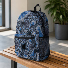 Abstraktes blaues graues Fraktal Bedruckter Rucksack