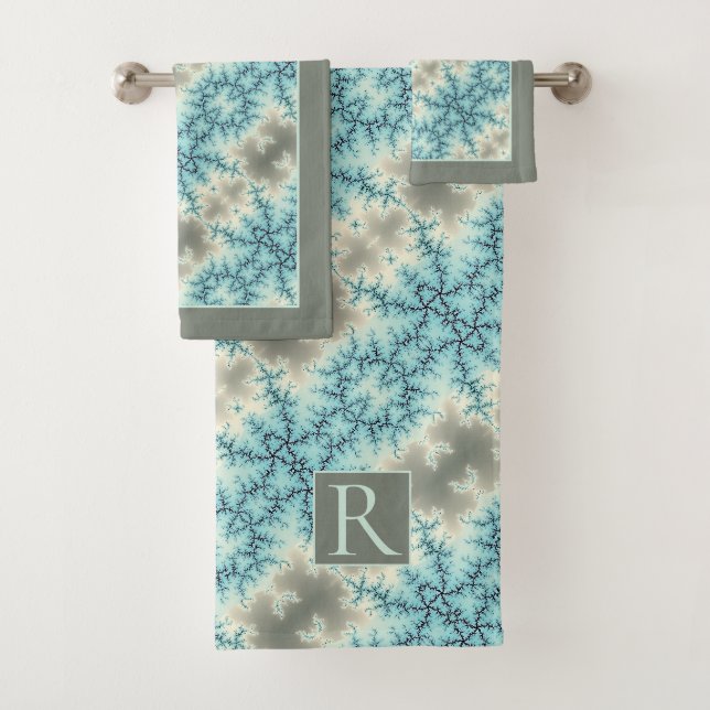 Abstraktes blaues, graues Schneeflockenmuster und  Badhandtuch Set (Insitu)