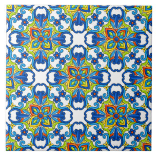 Abstraktes blaues mexikanisches Talavera-Muster Fliese