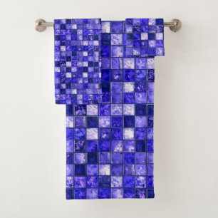 Abstraktes blaues Mosaikdesign mit leuchtenden Tex Badhandtuch Set