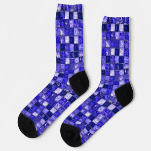 Abstraktes blaues Mosaikdesign mit leuchtenden Tex Socken