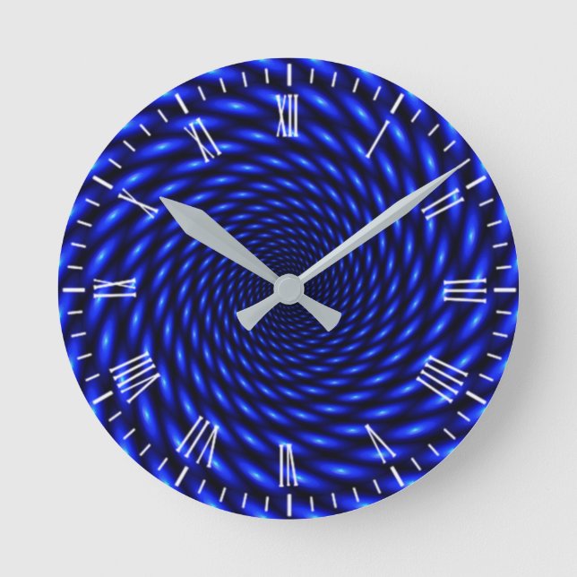 Abstraktes blaues Muster, runde Uhr (Vorderseite)