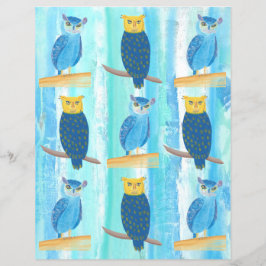Abstraktes blaues Owls Türkisblaue Bäume Scrapbook