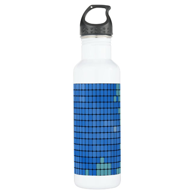 Abstraktes blaues Quadrat-Muster Trinkflasche (Vorderseite)