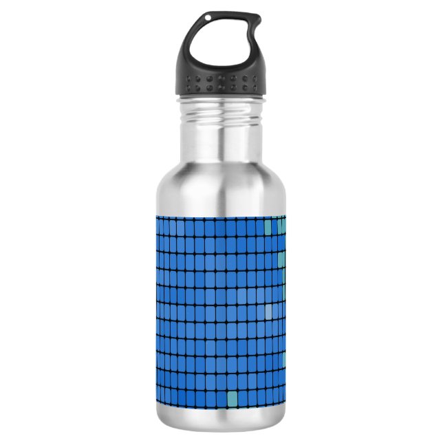 Abstraktes blaues Quadrat-Muster Trinkflasche (Vorderseite)