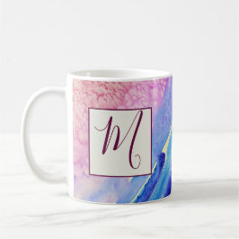 Abstraktes blaues rosa Monogramm Kaffeetasse