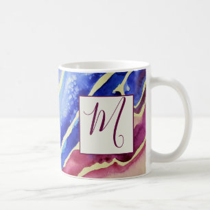 Abstraktes blaues rosa Monogramm Kaffeetasse