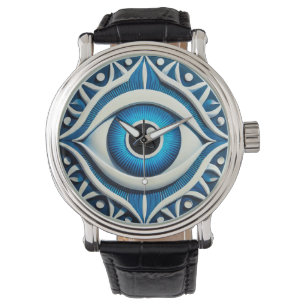 Abstraktes blaues Symbol des Bösen Blicks Armbanduhr